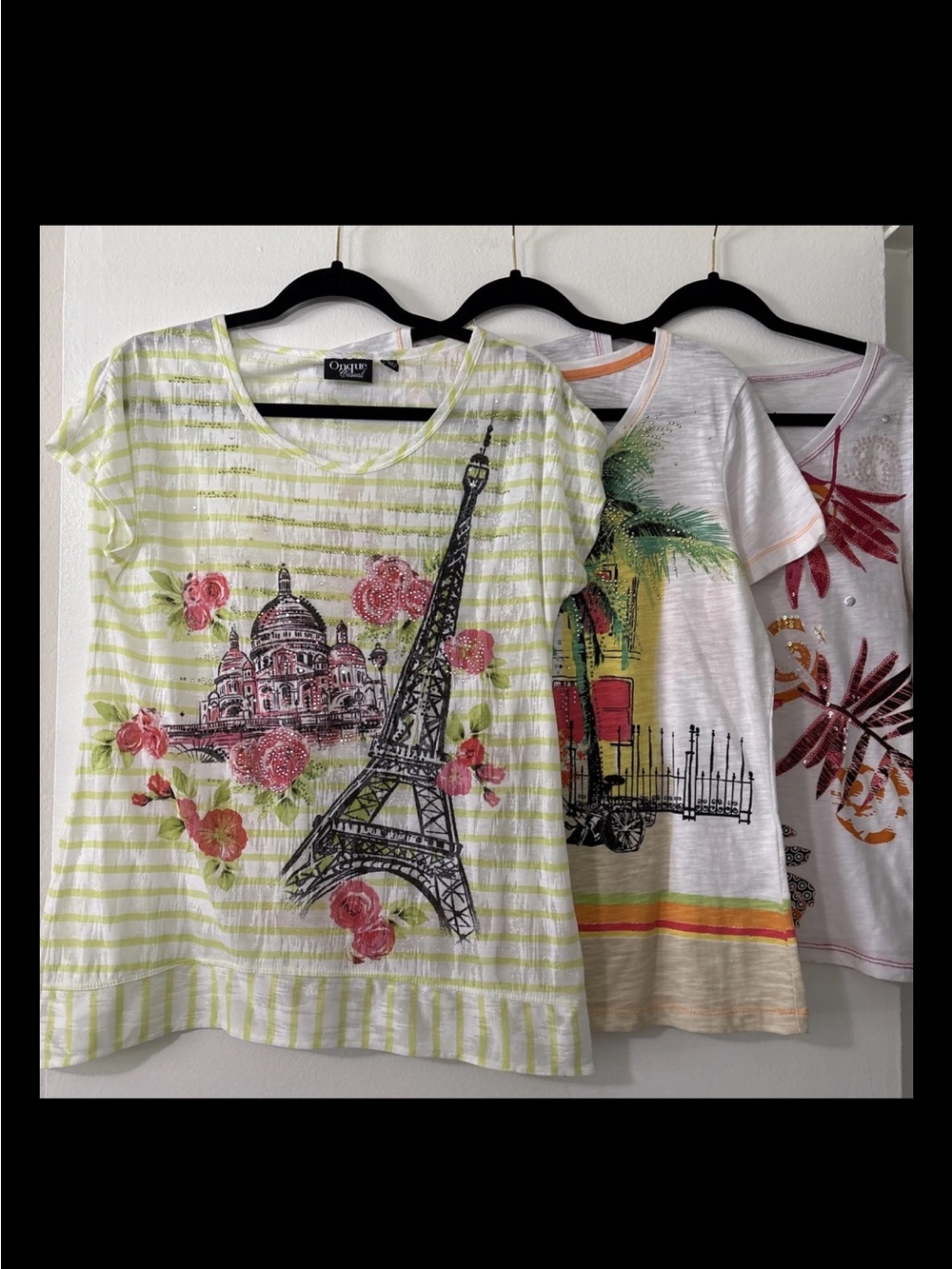 Casual Lot of 3 Tops Womens M Tropical Coastal Beaded Sequins Travel Beach